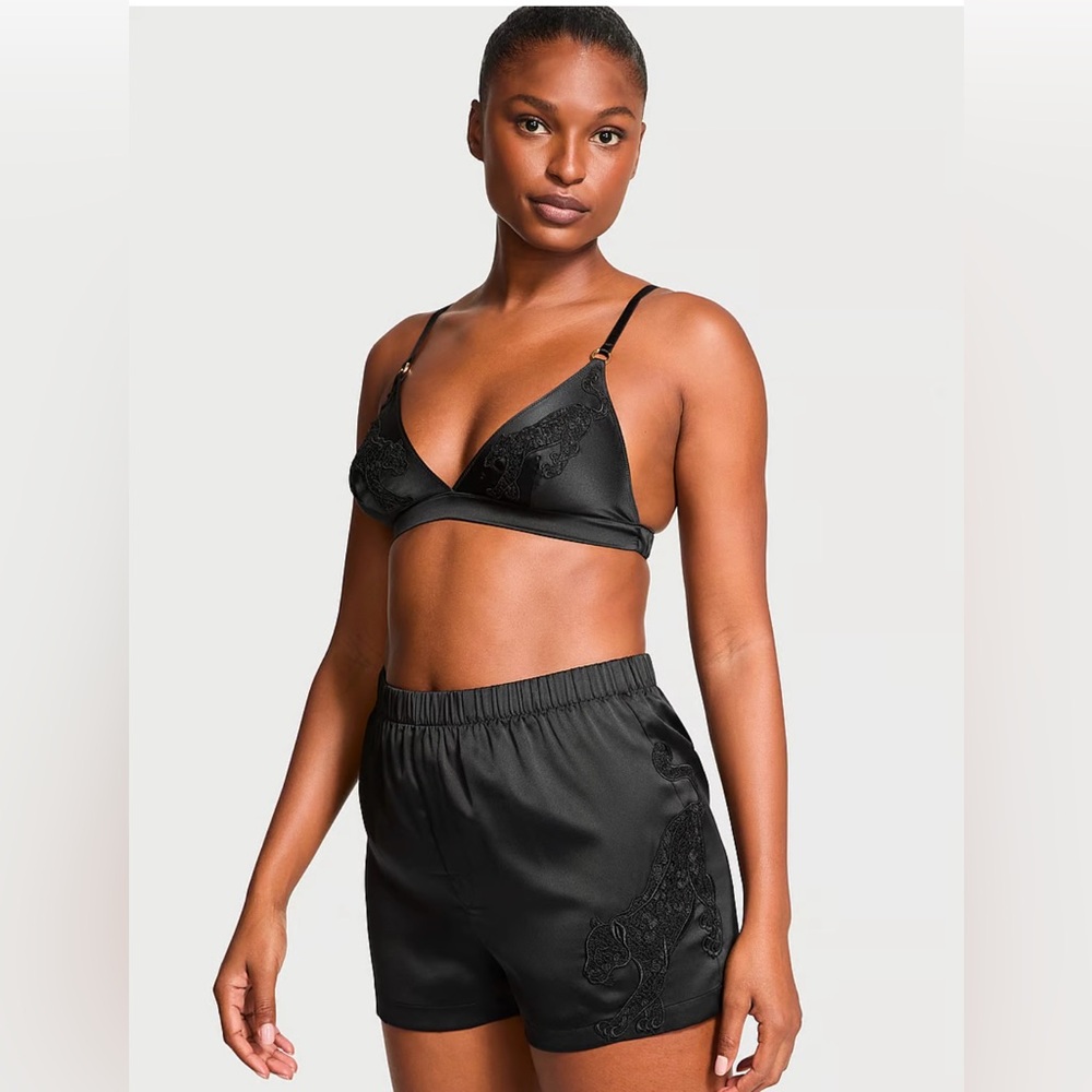 Victoria's Secret Black Pajamas Set with Bralette and High-Waisted Brief